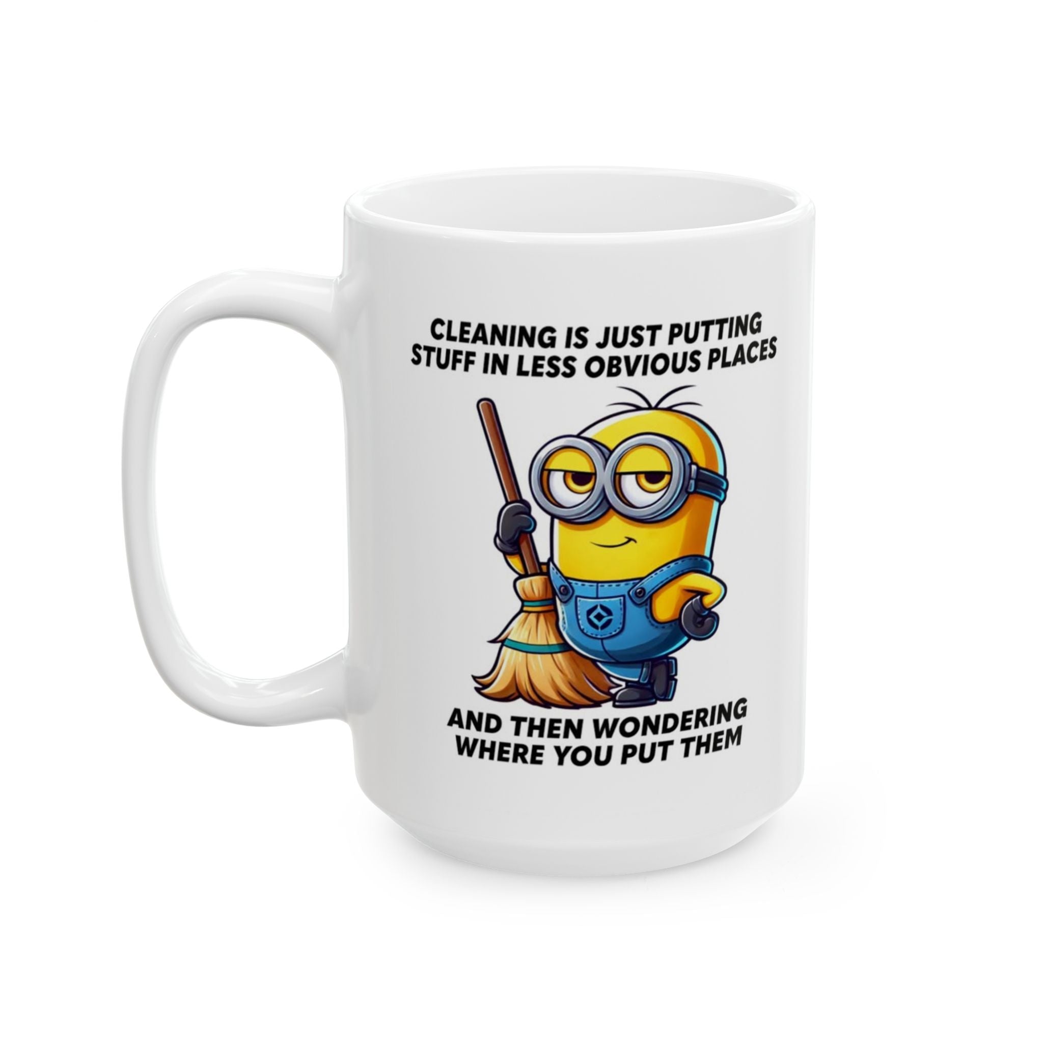 Funny Minion Mug featuring cleaning humor, perfect as clean freaks gift ideas